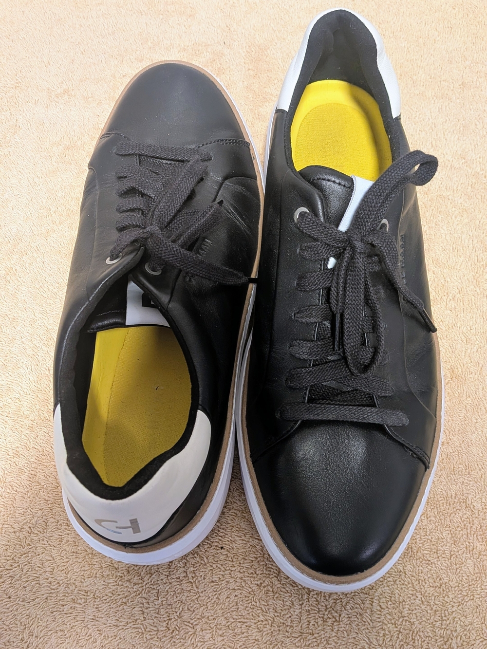 Cole Haan Grandpro Topspin Black Sneakers with White Heel